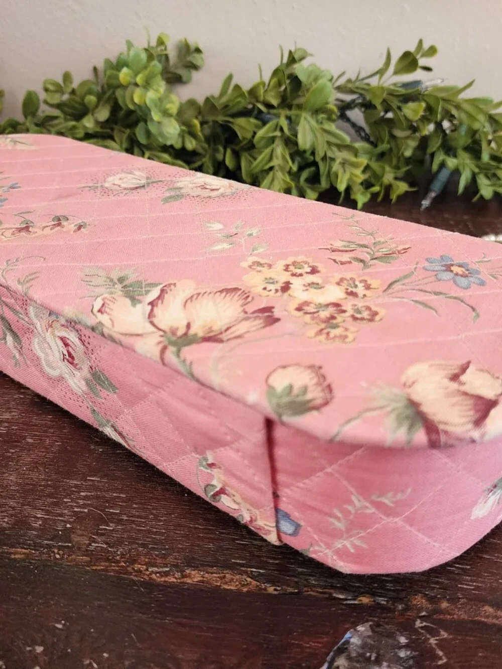 Vintage 1940's Pink Floral Covered Padded & Quilted Glove Dresser Box